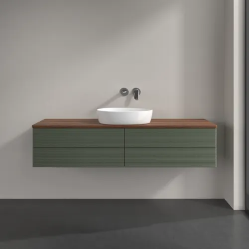 Bild von VILLEROY BOCH Antao Waschbeckenunterschrank, mit Beleuchtung, 4 Auszüge, 1600 x 360 x 500 mm, Front mit Struktur, Leaf Green Matt Lacquer / Warm Walnut #L25112HL