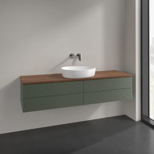Bild von VILLEROY BOCH Antao Waschbeckenunterschrank, mit Beleuchtung, 4 Auszüge, 1600 x 360 x 500 mm, Front mit Struktur, Leaf Green Matt Lacquer / Warm Walnut #L25112HL