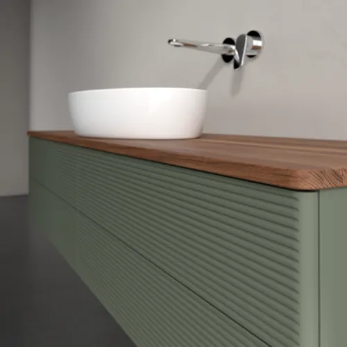 Bild von VILLEROY BOCH Antao Waschbeckenunterschrank, mit Beleuchtung, 4 Auszüge, 1600 x 360 x 500 mm, Front mit Struktur, Leaf Green Matt Lacquer / Warm Walnut #L25112HL
