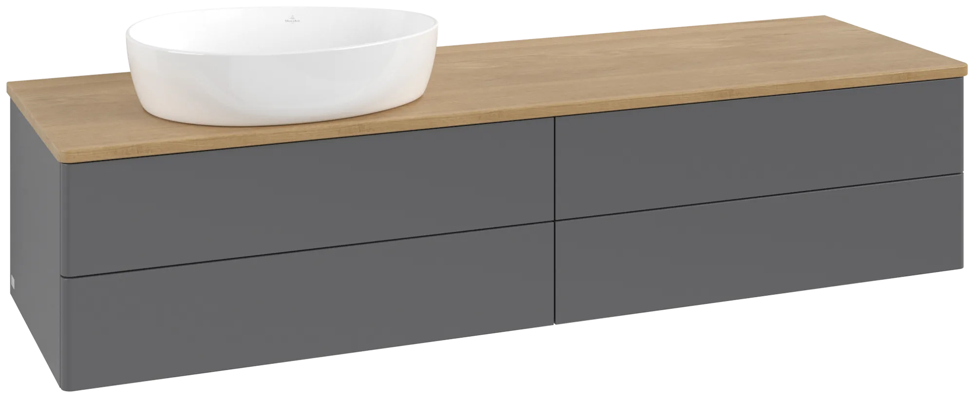 Bild von VILLEROY BOCH Antao Waschbeckenunterschrank, mit Beleuchtung, 4 Auszüge, 1600 x 360 x 500 mm, Front ohne Struktur, Anthracite Matt Lacquer / Honey Oak #L26011GK