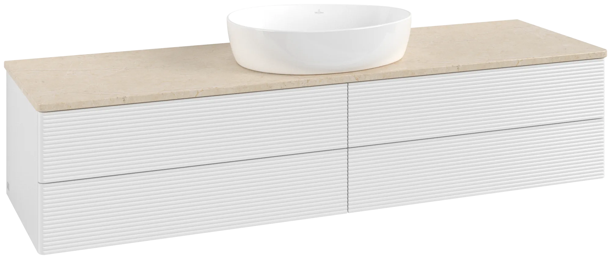 Bild von VILLEROY BOCH Antao Waschbeckenunterschrank, mit Beleuchtung, 4 Auszüge, 1600 x 360 x 500 mm, Front mit Struktur, Glossy White Lacquer / Botticino #L25113GF