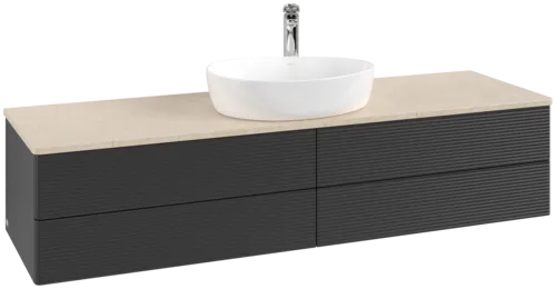 Bild von VILLEROY BOCH Antao Waschbeckenunterschrank, mit Beleuchtung, 4 Auszüge, 1600 x 360 x 500 mm, Front mit Struktur, Black Matt Lacquer / Botticino #L25153PD