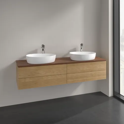 Picture of VILLEROY BOCH Antao Vanity unit, with lighting, 4 pull-out compartments, 1600 x 360 x 500 mm, Front with grain texture, Honey Oak / Warm Walnut #L28152HN