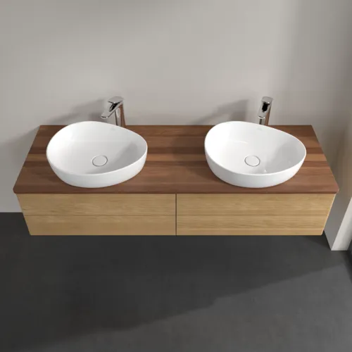 Picture of VILLEROY BOCH Antao Vanity unit, with lighting, 4 pull-out compartments, 1600 x 360 x 500 mm, Front with grain texture, Honey Oak / Warm Walnut #L28152HN