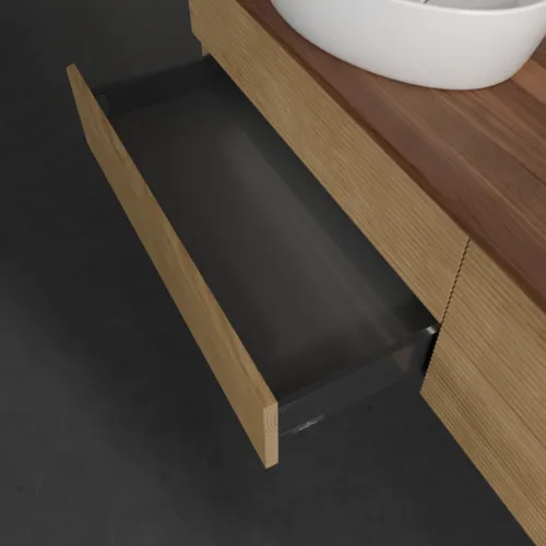 Picture of VILLEROY BOCH Antao Vanity unit, with lighting, 4 pull-out compartments, 1600 x 360 x 500 mm, Front with grain texture, Honey Oak / Warm Walnut #L28152HN