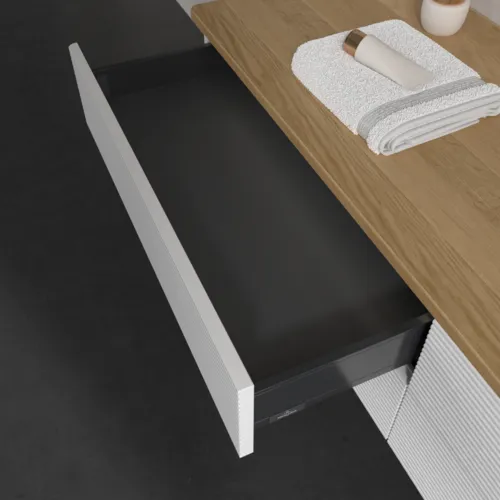 Bild von VILLEROY BOCH Antao Waschbeckenunterschrank, mit Beleuchtung, 4 Auszüge, 1600 x 360 x 500 mm, Front mit Struktur, White Matt Lacquer / Honey Oak #L27111MT
