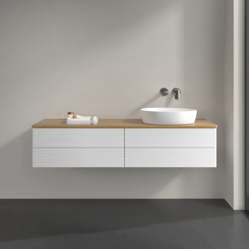 Bild von VILLEROY BOCH Antao Waschbeckenunterschrank, mit Beleuchtung, 4 Auszüge, 1600 x 360 x 500 mm, Front mit Struktur, White Matt Lacquer / Honey Oak #L27111MT