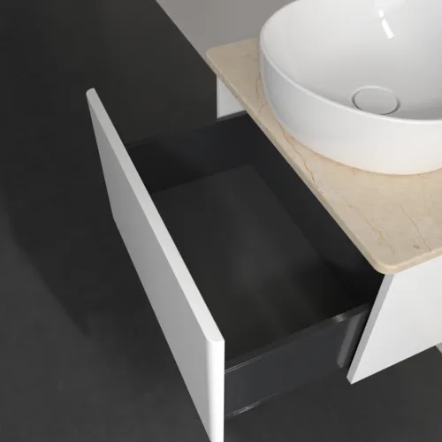 Bild von VILLEROY BOCH Antao Waschbeckenunterschrank, mit Beleuchtung, 1 Auszug, 600 x 360 x 500 mm, Front ohne Struktur, White Matt Lacquer / Botticino #L29053MT