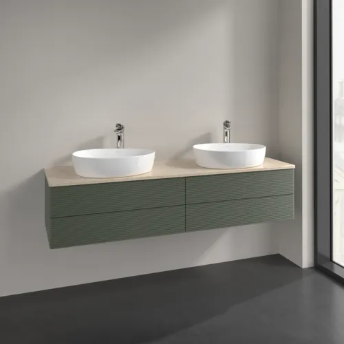 Bild von VILLEROY BOCH Antao Waschbeckenunterschrank, mit Beleuchtung, 4 Auszüge, 1600 x 360 x 500 mm, Front mit Struktur, Leaf Green Matt Lacquer / Botticino #L28153HL