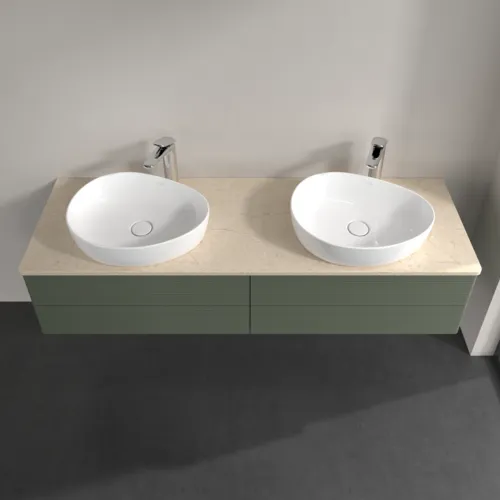 Bild von VILLEROY BOCH Antao Waschbeckenunterschrank, mit Beleuchtung, 4 Auszüge, 1600 x 360 x 500 mm, Front mit Struktur, Leaf Green Matt Lacquer / Botticino #L28153HL