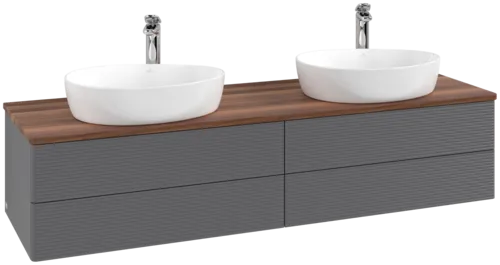 Bild von VILLEROY BOCH Antao Waschbeckenunterschrank, mit Beleuchtung, 4 Auszüge, 1600 x 360 x 500 mm, Front mit Struktur, Anthracite Matt Lacquer / Warm Walnut #L28152GK