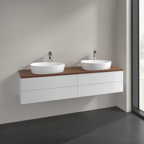 Bild von VILLEROY BOCH Antao Waschbeckenunterschrank, mit Beleuchtung, 4 Auszüge, 1600 x 360 x 500 mm, Front mit Struktur, Glossy White Lacquer / Warm Walnut #L28152GF