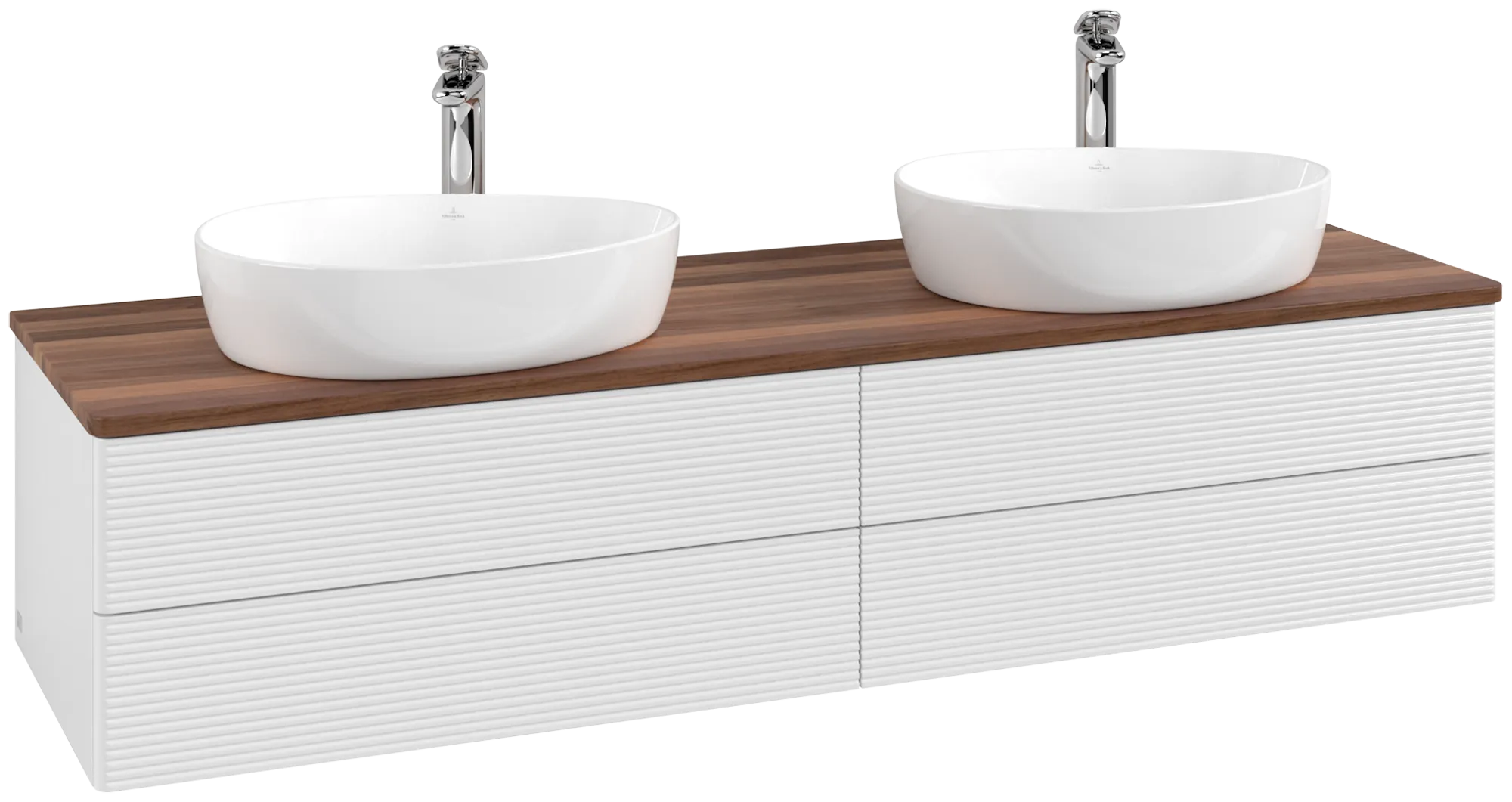 Bild von VILLEROY BOCH Antao Waschbeckenunterschrank, mit Beleuchtung, 4 Auszüge, 1600 x 360 x 500 mm, Front mit Struktur, Glossy White Lacquer / Warm Walnut #L28152GF
