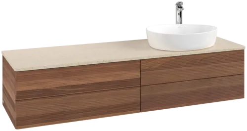 Obrázek VILLEROY BOCH Antao Vanity unit, with lighting, 4 pull-out compartments, 1600 x 360 x 500 mm, Front with grain texture, Warm Walnut / Botticino #L27153HM