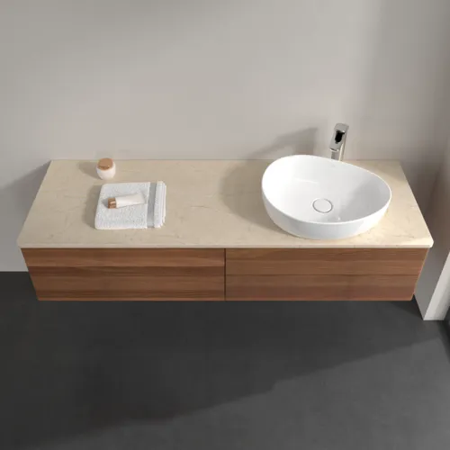 Obrázek VILLEROY BOCH Antao Vanity unit, with lighting, 4 pull-out compartments, 1600 x 360 x 500 mm, Front with grain texture, Warm Walnut / Botticino #L27153HM