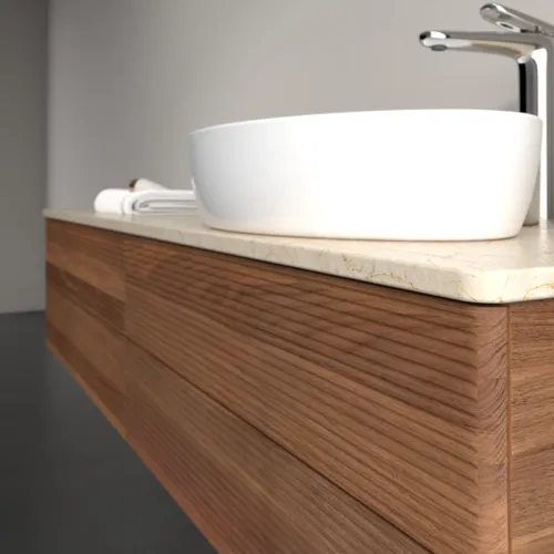 Obrázek VILLEROY BOCH Antao Vanity unit, with lighting, 4 pull-out compartments, 1600 x 360 x 500 mm, Front with grain texture, Warm Walnut / Botticino #L27153HM