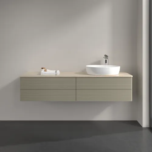 Bild von VILLEROY BOCH Antao Waschbeckenunterschrank, mit Beleuchtung, 4 Auszüge, 1600 x 360 x 500 mm, Front mit Struktur, Stone Grey Matt Lacquer / Botticino #L27153HK