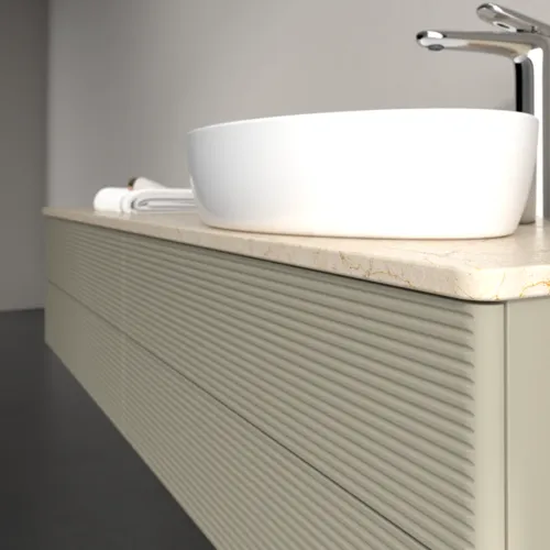 Bild von VILLEROY BOCH Antao Waschbeckenunterschrank, mit Beleuchtung, 4 Auszüge, 1600 x 360 x 500 mm, Front mit Struktur, Stone Grey Matt Lacquer / Botticino #L27153HK