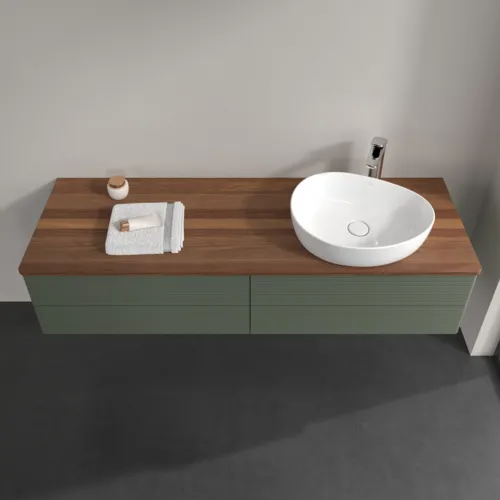 Bild von VILLEROY BOCH Antao Waschbeckenunterschrank, mit Beleuchtung, 4 Auszüge, 1600 x 360 x 500 mm, Front mit Struktur, Leaf Green Matt Lacquer / Warm Walnut #L27152HL