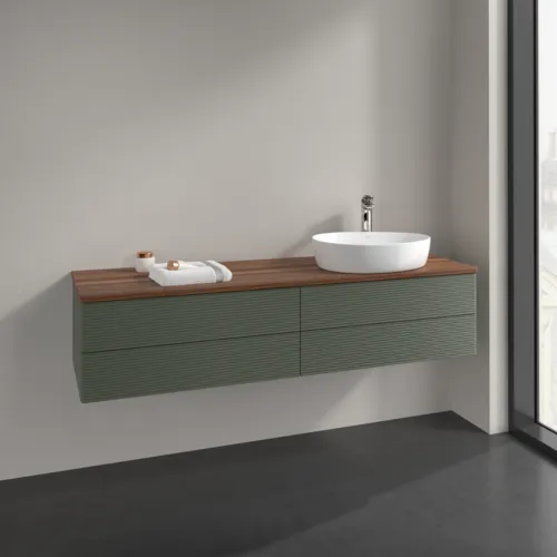 Bild von VILLEROY BOCH Antao Waschbeckenunterschrank, mit Beleuchtung, 4 Auszüge, 1600 x 360 x 500 mm, Front mit Struktur, Leaf Green Matt Lacquer / Warm Walnut #L27152HL