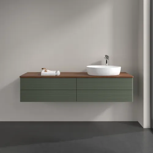 Bild von VILLEROY BOCH Antao Waschbeckenunterschrank, mit Beleuchtung, 4 Auszüge, 1600 x 360 x 500 mm, Front mit Struktur, Leaf Green Matt Lacquer / Warm Walnut #L27152HL