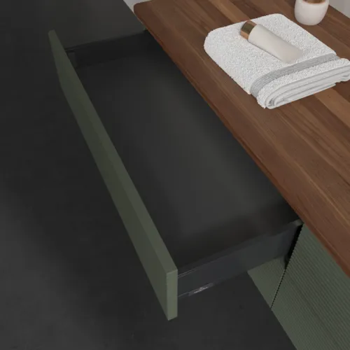 Bild von VILLEROY BOCH Antao Waschbeckenunterschrank, mit Beleuchtung, 4 Auszüge, 1600 x 360 x 500 mm, Front mit Struktur, Leaf Green Matt Lacquer / Warm Walnut #L27152HL
