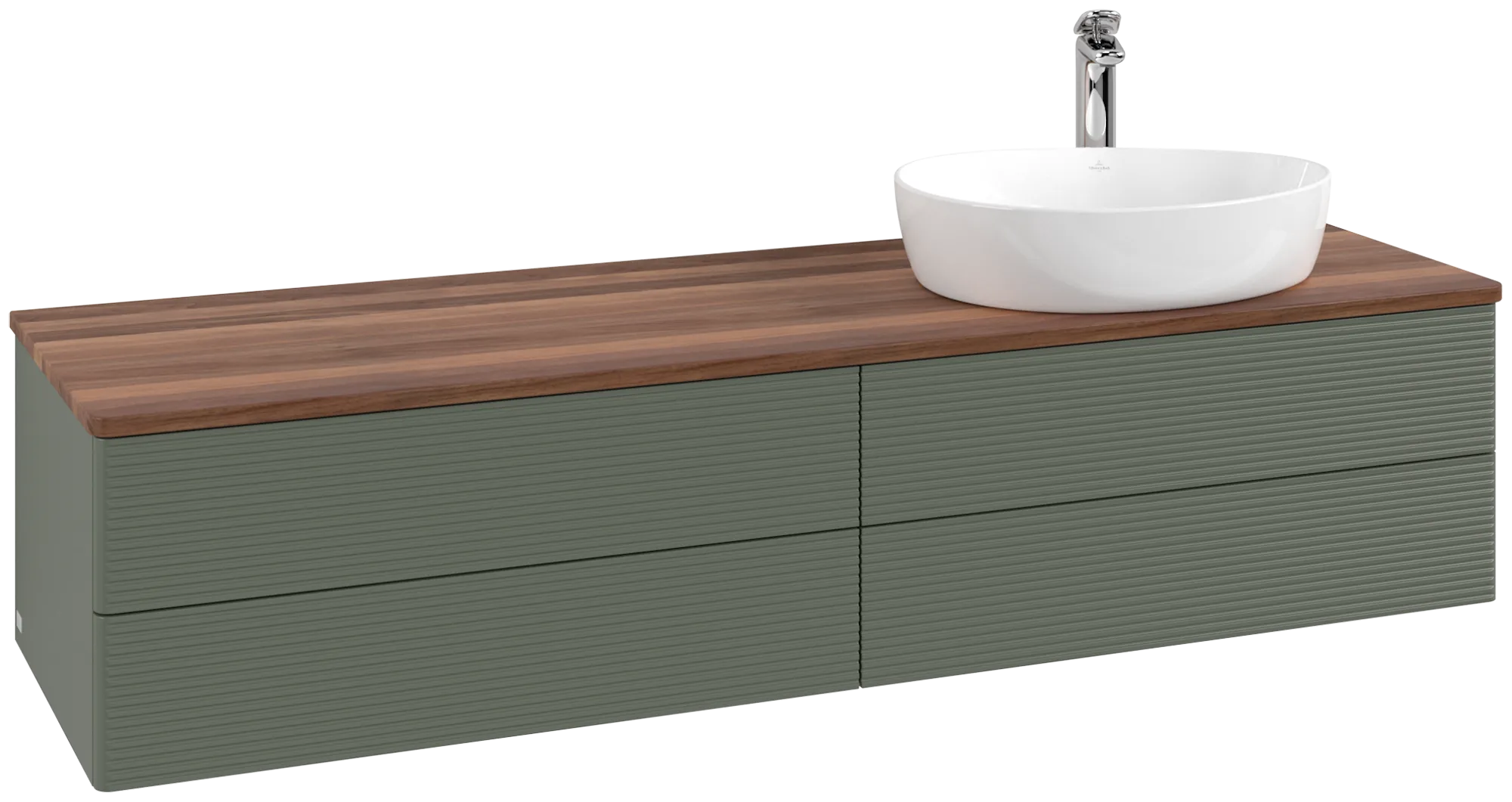 Bild von VILLEROY BOCH Antao Waschbeckenunterschrank, mit Beleuchtung, 4 Auszüge, 1600 x 360 x 500 mm, Front mit Struktur, Leaf Green Matt Lacquer / Warm Walnut #L27152HL