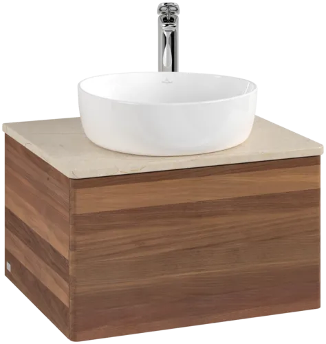 Bild von VILLEROY BOCH Antao Waschbeckenunterschrank, mit Beleuchtung, 1 Auszug, 600 x 360 x 500 mm, Front ohne Struktur, Warm Walnut / Botticino #L29053HM