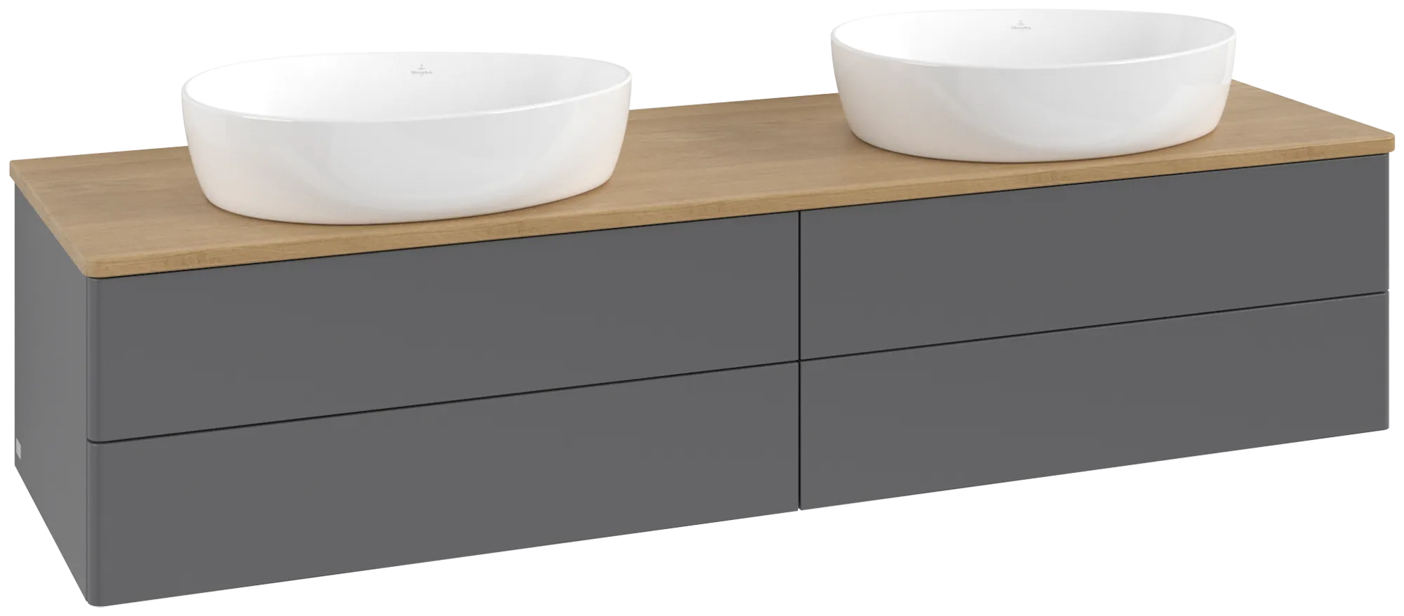 Bild von VILLEROY BOCH Antao Waschbeckenunterschrank, mit Beleuchtung, 4 Auszüge, 1600 x 360 x 500 mm, Front ohne Struktur, Anthracite Matt Lacquer / Honey Oak #L28011GK