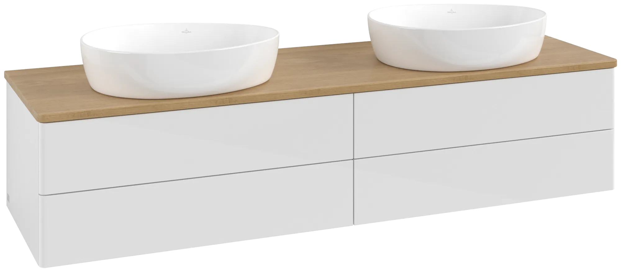 Obrázek VILLEROY BOCH Antao Vanity unit, with lighting, 4 pull-out compartments, 1600 x 360 x 500 mm, Front without structure, Glossy White Lacquer / Honey Oak #L28011GF