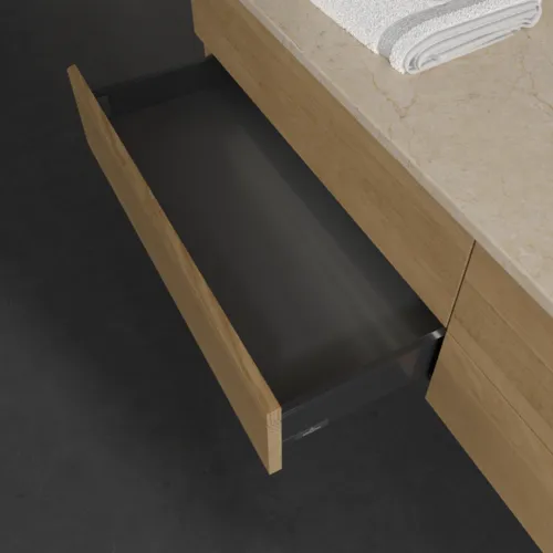 Bild von VILLEROY BOCH Antao Waschbeckenunterschrank, mit Beleuchtung, 4 Auszüge, 1600 x 360 x 500 mm, Front ohne Struktur, Honey Oak / Botticino #L27053HN