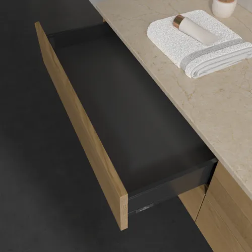 Bild von VILLEROY BOCH Antao Waschbeckenunterschrank, mit Beleuchtung, 4 Auszüge, 1600 x 360 x 500 mm, Front ohne Struktur, Honey Oak / Botticino #L27053HN