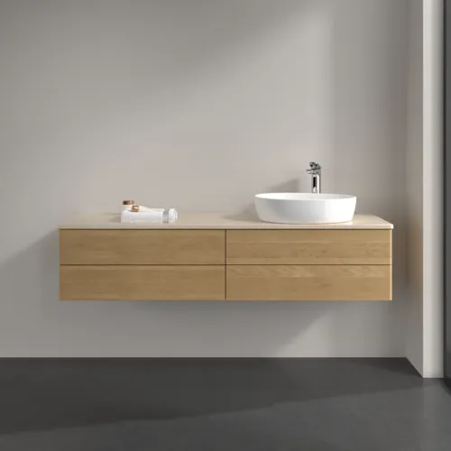 Bild von VILLEROY BOCH Antao Waschbeckenunterschrank, mit Beleuchtung, 4 Auszüge, 1600 x 360 x 500 mm, Front ohne Struktur, Honey Oak / Botticino #L27053HN