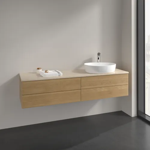 Bild von VILLEROY BOCH Antao Waschbeckenunterschrank, mit Beleuchtung, 4 Auszüge, 1600 x 360 x 500 mm, Front ohne Struktur, Honey Oak / Botticino #L27053HN