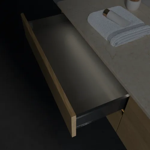 Bild von VILLEROY BOCH Antao Waschbeckenunterschrank, mit Beleuchtung, 4 Auszüge, 1600 x 360 x 500 mm, Front ohne Struktur, Honey Oak / Botticino #L27053HN