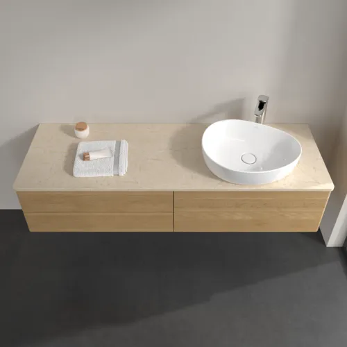 Bild von VILLEROY BOCH Antao Waschbeckenunterschrank, mit Beleuchtung, 4 Auszüge, 1600 x 360 x 500 mm, Front ohne Struktur, Honey Oak / Botticino #L27053HN