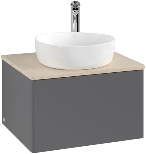 Bild von VILLEROY BOCH Antao Waschbeckenunterschrank, mit Beleuchtung, 1 Auszug, 600 x 360 x 500 mm, Front ohne Struktur, Anthracite Matt Lacquer / Botticino #L29053GK