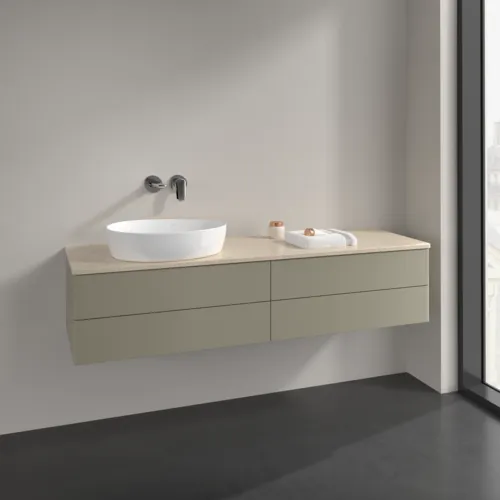 Bild von VILLEROY BOCH Antao Waschbeckenunterschrank, mit Beleuchtung, 4 Auszüge, 1600 x 360 x 500 mm, Front ohne Struktur, Stone Grey Matt Lacquer / Botticino #L26013HK