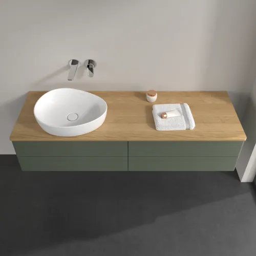 Bild von VILLEROY BOCH Antao Waschbeckenunterschrank, mit Beleuchtung, 4 Auszüge, 1600 x 360 x 500 mm, Front mit Struktur, Leaf Green Matt Lacquer / Honey Oak #L26111HL