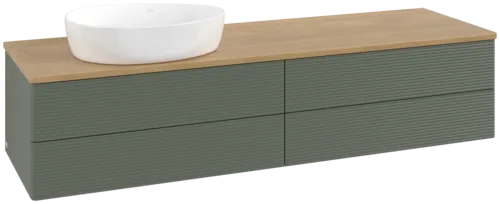 Obrázek VILLEROY BOCH Antao Vanity unit, with lighting, 4 pull-out compartments, 1600 x 360 x 500 mm, Front with grain texture, Leaf Green Matt Lacquer / Honey Oak #L26111HL