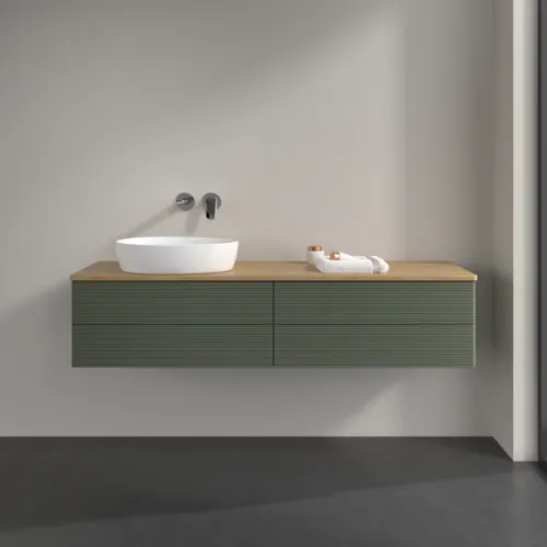 Bild von VILLEROY BOCH Antao Waschbeckenunterschrank, mit Beleuchtung, 4 Auszüge, 1600 x 360 x 500 mm, Front mit Struktur, Leaf Green Matt Lacquer / Honey Oak #L26111HL