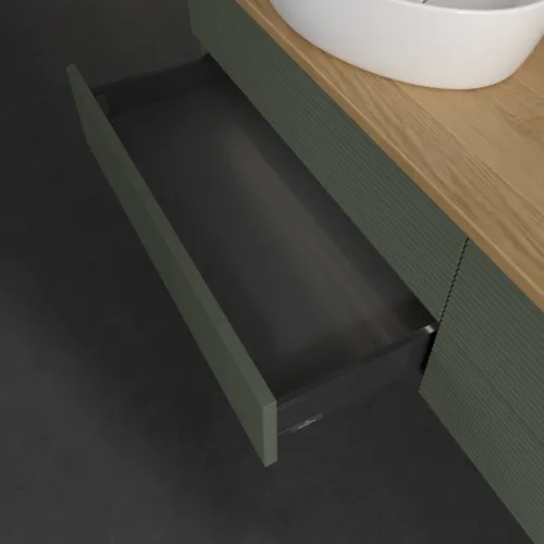Bild von VILLEROY BOCH Antao Waschbeckenunterschrank, mit Beleuchtung, 4 Auszüge, 1600 x 360 x 500 mm, Front mit Struktur, Leaf Green Matt Lacquer / Honey Oak #L26111HL