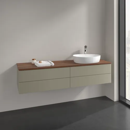 Bild von VILLEROY BOCH Antao Waschbeckenunterschrank, mit Beleuchtung, 4 Auszüge, 1600 x 360 x 500 mm, Front ohne Struktur, Stone Grey Matt Lacquer / Warm Walnut #L27052HK