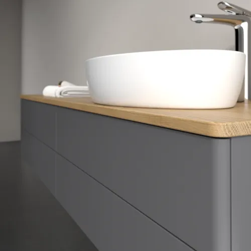 Bild von VILLEROY BOCH Antao Waschbeckenunterschrank, mit Beleuchtung, 4 Auszüge, 1600 x 360 x 500 mm, Front ohne Struktur, Anthracite Matt Lacquer / Honey Oak #L27051GK