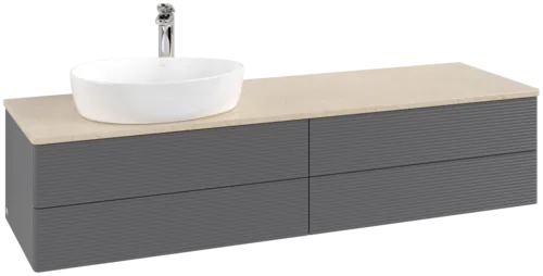 Bild von VILLEROY BOCH Antao Waschbeckenunterschrank, mit Beleuchtung, 4 Auszüge, 1600 x 360 x 500 mm, Front mit Struktur, Anthracite Matt Lacquer / Botticino #L26153GK