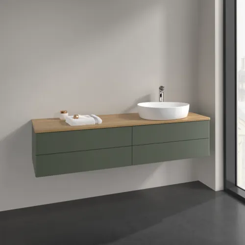 Obrázek VILLEROY BOCH Antao Vanity unit, with lighting, 4 pull-out compartments, 1600 x 360 x 500 mm, Front without structure, Leaf Green Matt Lacquer / Honey Oak #L27051HL