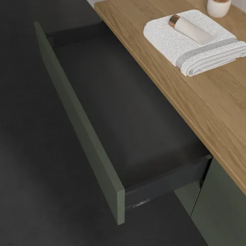 Obrázek VILLEROY BOCH Antao Vanity unit, with lighting, 4 pull-out compartments, 1600 x 360 x 500 mm, Front without structure, Leaf Green Matt Lacquer / Honey Oak #L27051HL