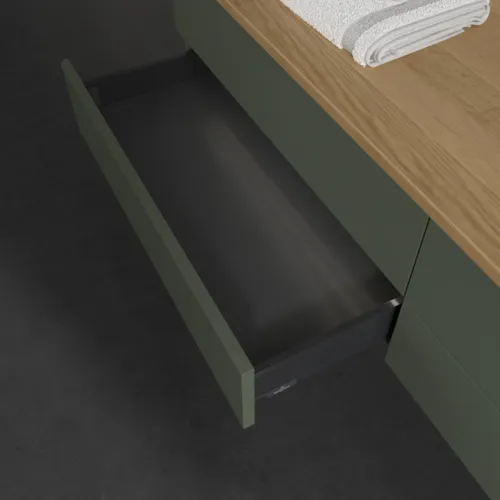 Obrázek VILLEROY BOCH Antao Vanity unit, with lighting, 4 pull-out compartments, 1600 x 360 x 500 mm, Front without structure, Leaf Green Matt Lacquer / Honey Oak #L27051HL