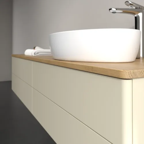 Bild von VILLEROY BOCH Antao Waschbeckenunterschrank, mit Beleuchtung, 4 Auszüge, 1600 x 360 x 500 mm, Front ohne Struktur, Silk Grey Matt Lacquer / Honey Oak #L27051HJ