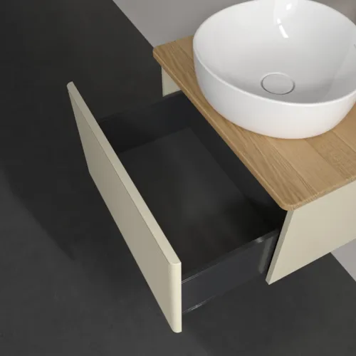 Bild von VILLEROY BOCH Antao Waschbeckenunterschrank, mit Beleuchtung, 1 Auszug, 600 x 360 x 500 mm, Front mit Struktur, Silk Grey Matt Lacquer / Honey Oak #L29151HJ